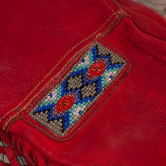 Vintage Handmade Native Style Leather Gauntlet Gloves with Beadwork and Fringe - Picture 5 of 10
